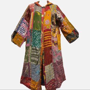 Nw FUNKY STUFF hippy quilted vintage cottn kantha open JACKET COAT TOP DUSTER XL